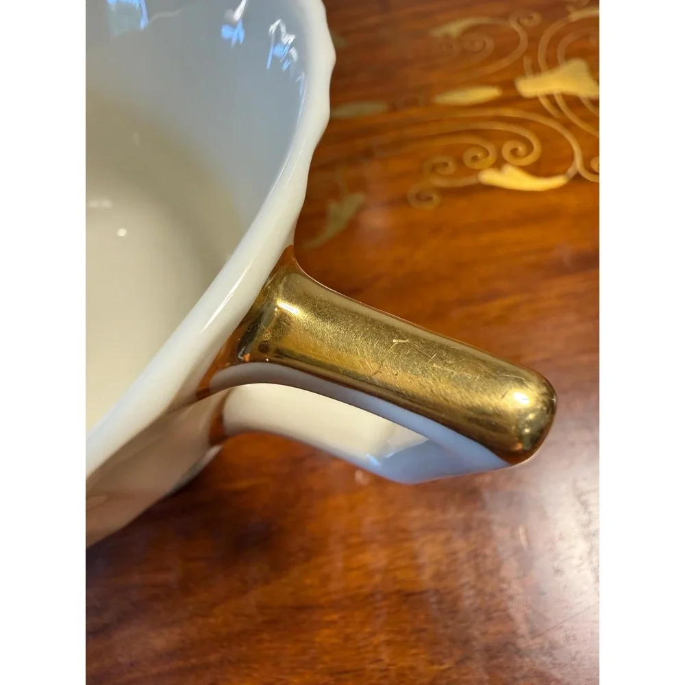 Vintage Lenox Cretan Tea Cups Set of 6 • Ivory Bone China w/ Gold Greek Key Trim